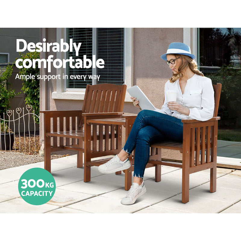 Gardeon Garden Bench Chair Table Loveseat Wooden Outdoor Furniture Patio Park Brown - Sale Now