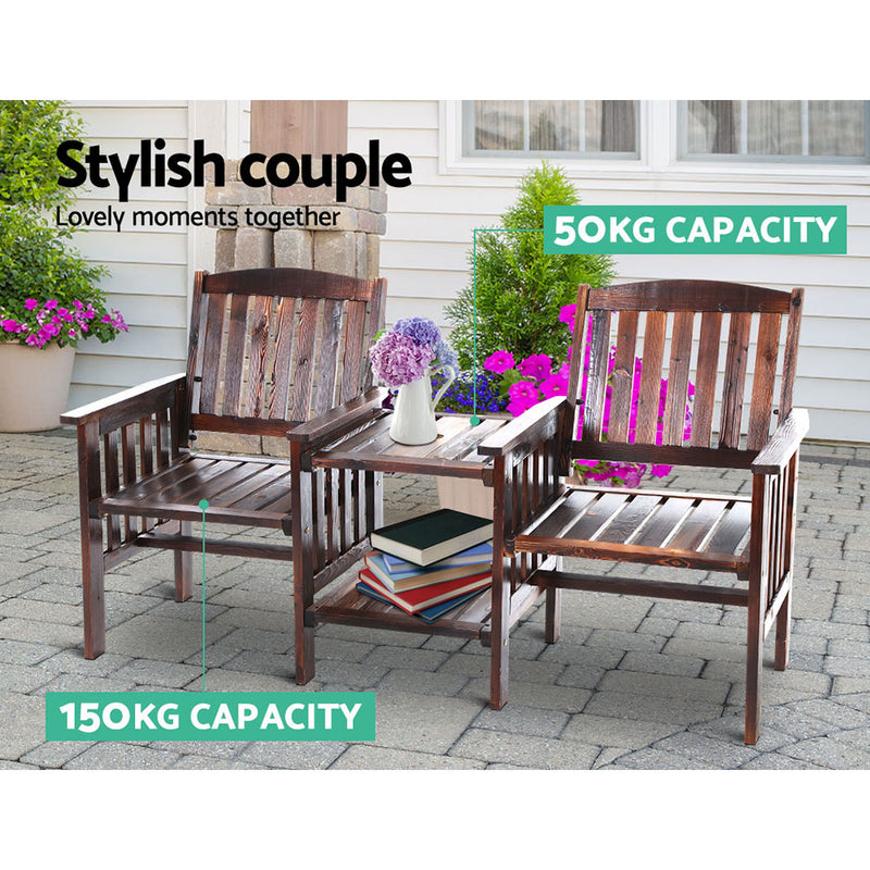 Gardeon Garden Bench Chair Table Loveseat Wooden Outdoor Furniture Patio Park Charcoal - Sale Now
