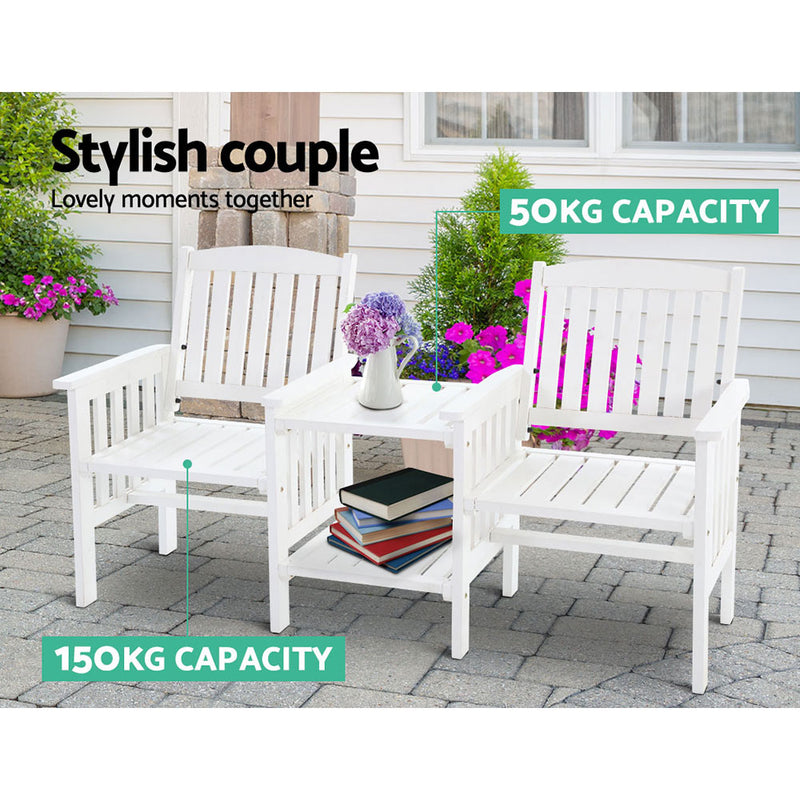 Gardeon Garden Bench Chair Table Loveseat Wooden Outdoor Furniture Patio Park White - Sale Now