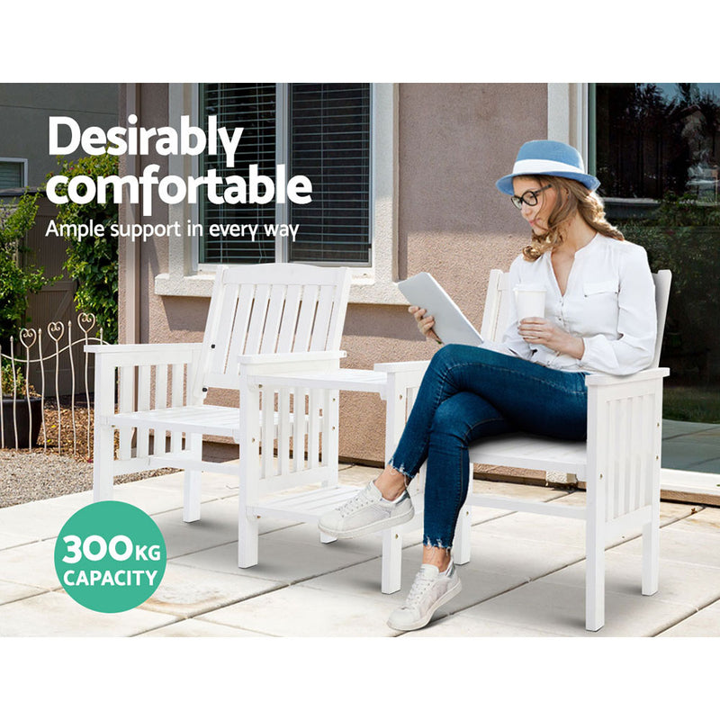 Gardeon Garden Bench Chair Table Loveseat Wooden Outdoor Furniture Patio Park White - Sale Now