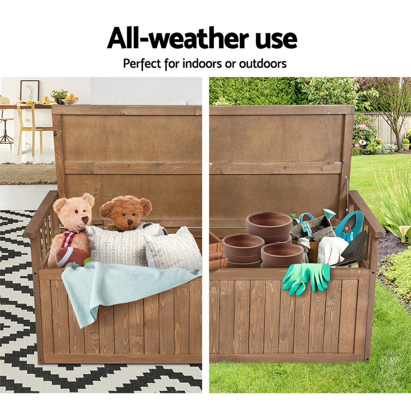 Gardeon Outdoor Storage Box Wooden Garden Bench 128.5cm Chest Tool Toy Sheds XL - Sale Now