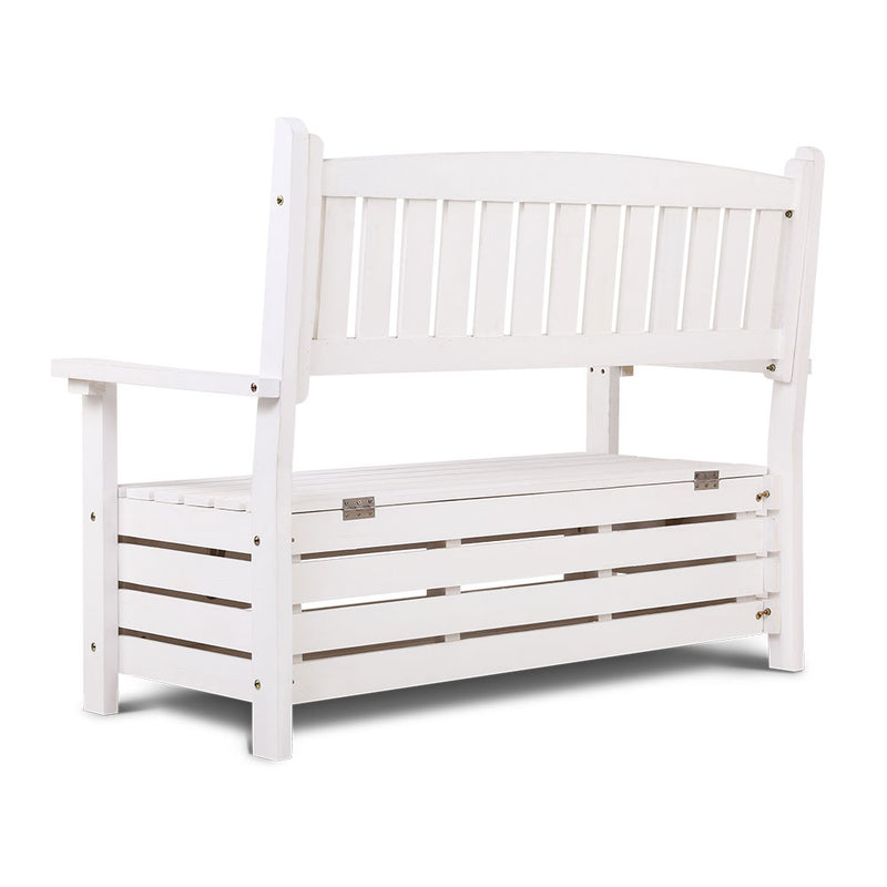 Gardeon Outdoor Storage Bench Box Wooden Garden Chair 2 Seat Timber Furniture White - Sale Now