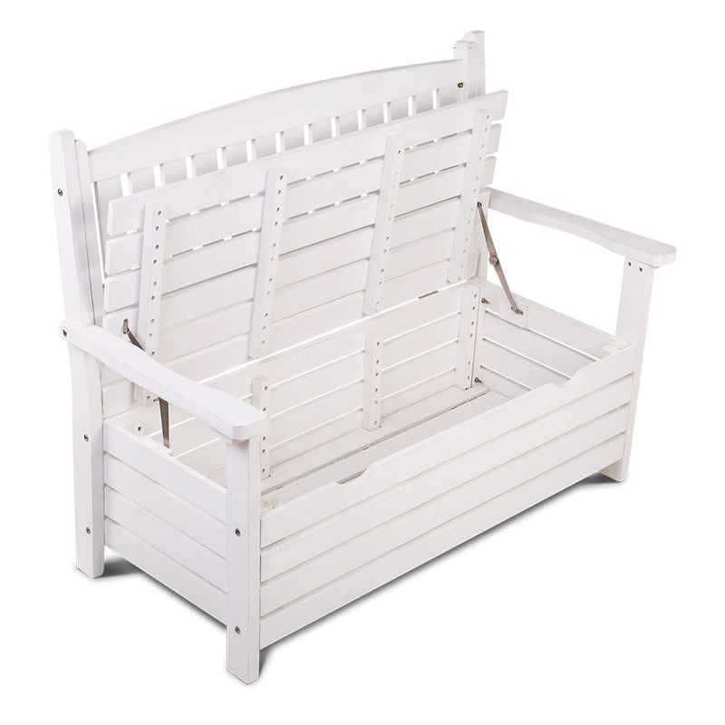 Gardeon Outdoor Storage Bench Box Wooden Garden Chair 2 Seat Timber Furniture White - Sale Now