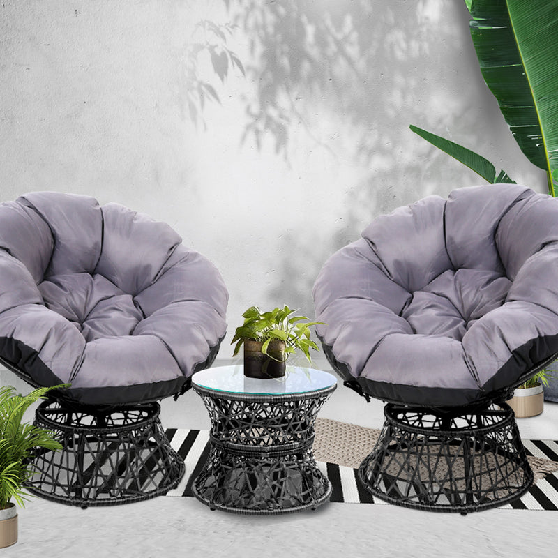 Gardeon Papasan Chair and Side Table Set- Black - Sale Now