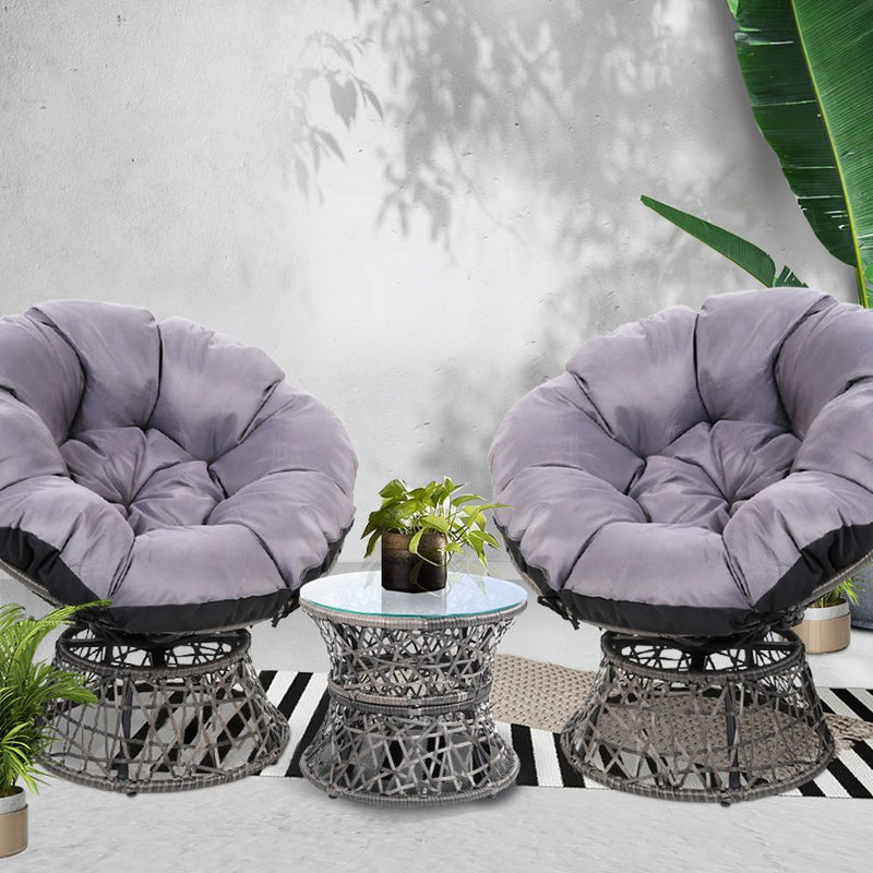 Gardeon Papasan Chair and Side Table Set- Grey - Sale Now
