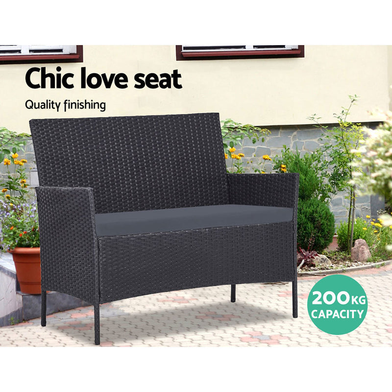 Gardeon Outdoor Furniture Wicker Set Chair Table Dark Grey 4pc - Sale Now