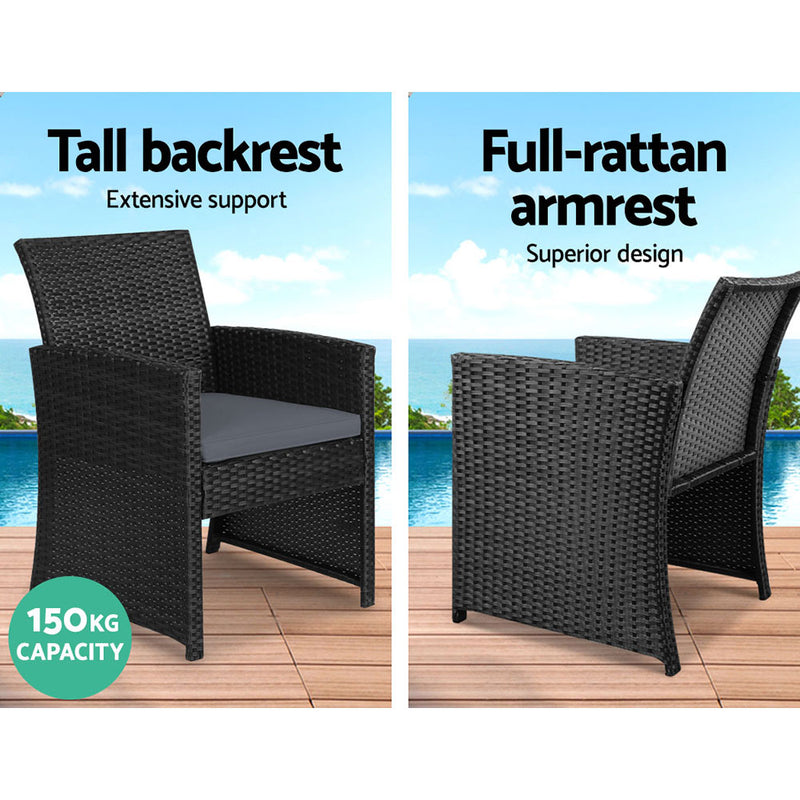 Gardeon Set of 4 Outdoor Wicker Chairs & Table - Black - Sale Now