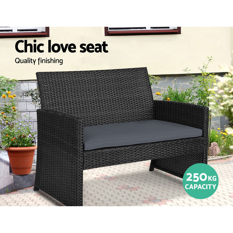 Gardeon Garden Furniture Outdoor Lounge Setting Wicker Sofa Set Storage Cover Black - Sale Now