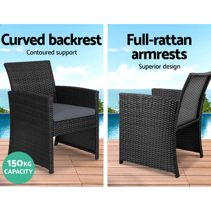 Gardeon Garden Furniture Outdoor Lounge Setting Wicker Sofa Set Storage Cover Black - Sale Now