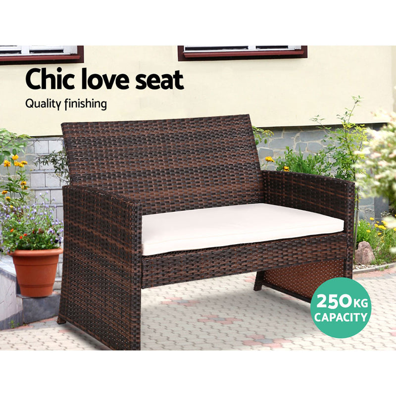 Gardeon Garden Furniture Outdoor Lounge Setting Wicker Sofa Set Storage Cover Brown - Sale Now