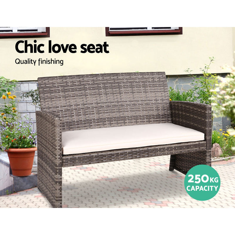 Gardeon Garden Furniture Outdoor Lounge Setting Wicker Sofa Set Storage Cover Mixed Grey - Sale Now
