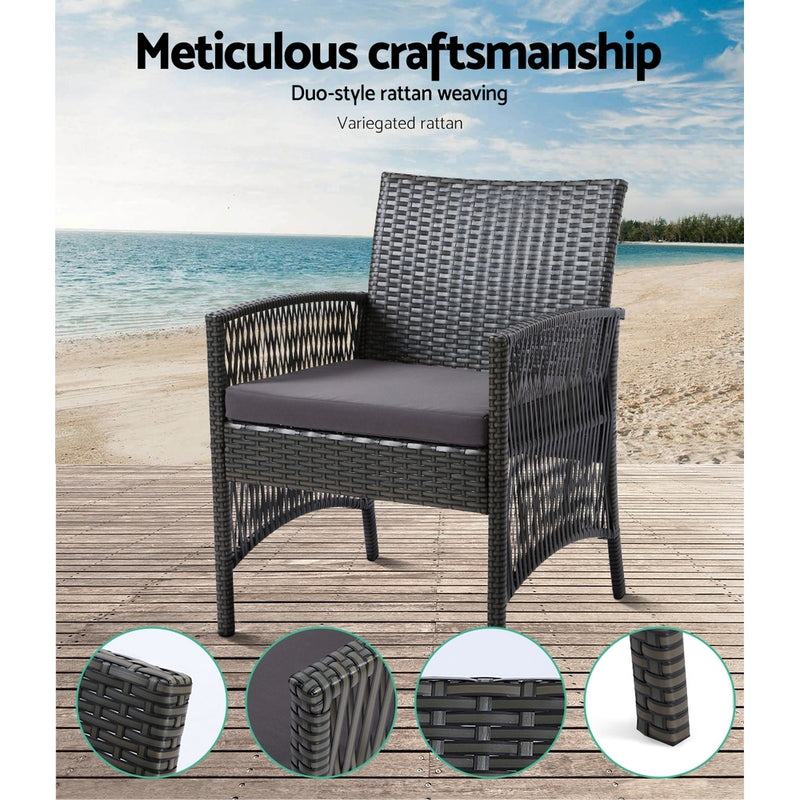 Gardeon Outdoor Furniture Set Wicker Cushion 4pc Dark Grey - Sale Now
