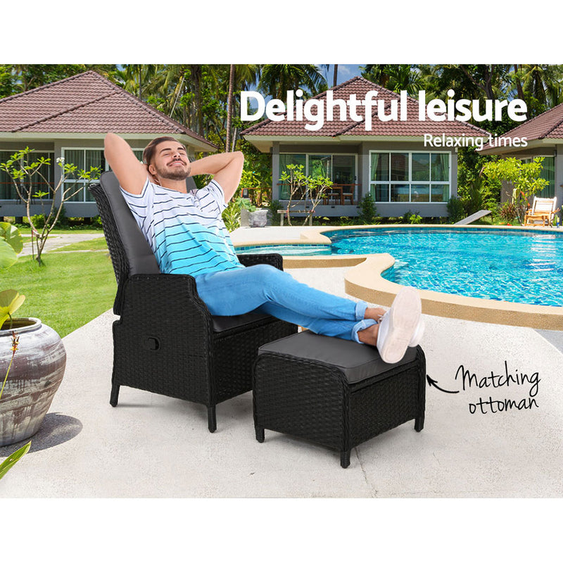 Gardeon Recliner Chair Sun lounge Setting Outdoor Furniture Patio Wicker Sofa - Sale Now
