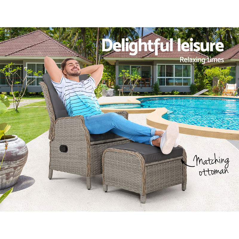 Gardeon Recliner Chair Sun lounge Outdoor Setting Patio Furniture Wicker Sofa - Sale Now