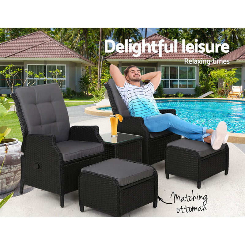Gardeon Recliner Chairs Sun lounge Setting Outdoor Furniture Patio Garden Wicker - Sale Now