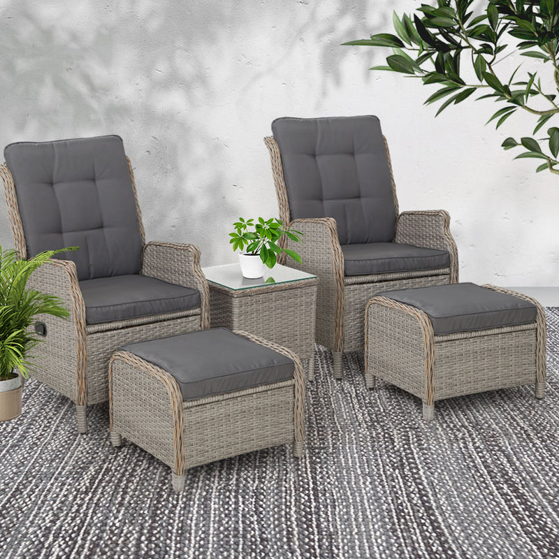 Gardeon Recliner Chairs Sun lounge Outdoor Setting Patio Furniture Garden Wicker - Sale Now