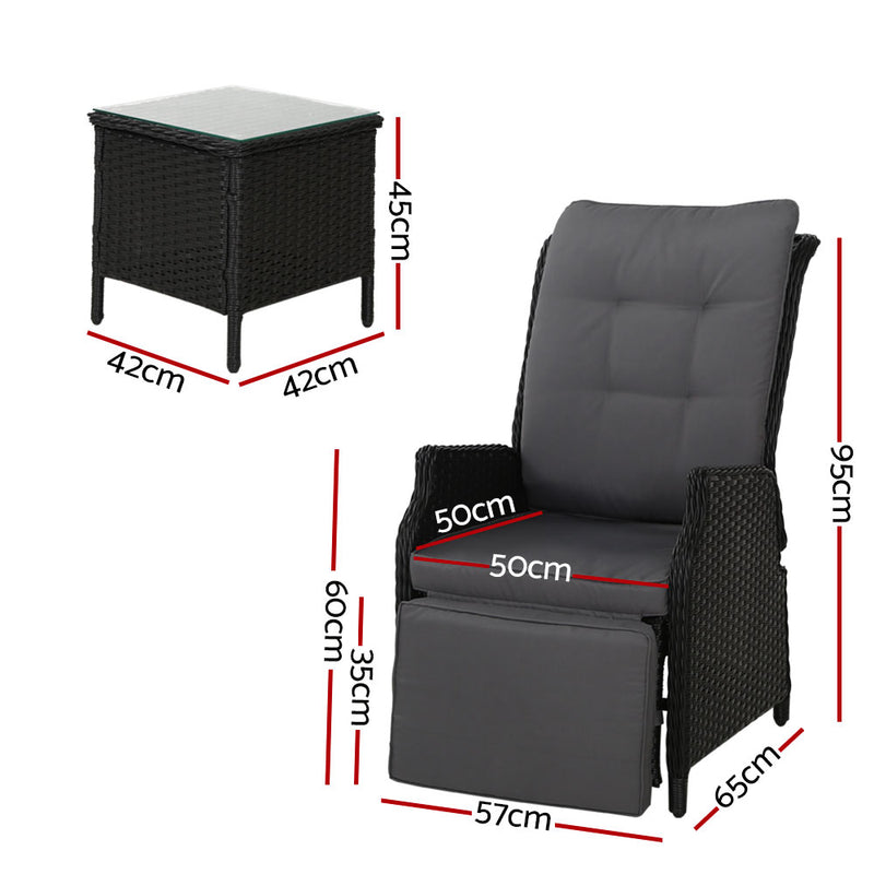 Gardeon Recliner Chairs Sun lounge Setting Outdoor Furniture Patio Wicker Sofa - Sale Now