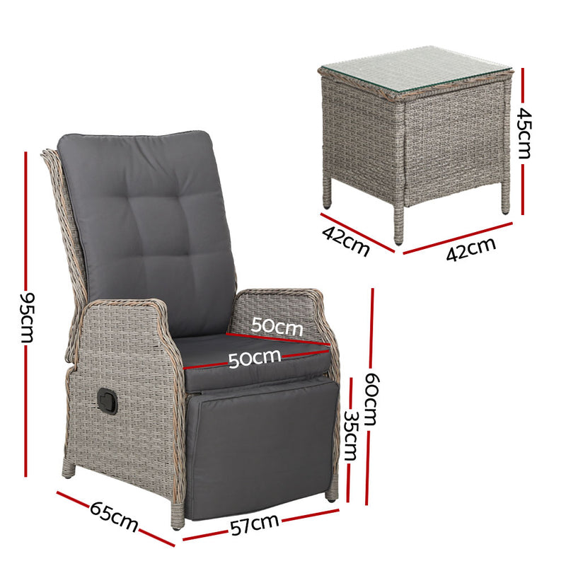 Gardeon Recliner Chairs Outdoor Sun lounge Setting Patio Furniture Wicker Sofa - Sale Now