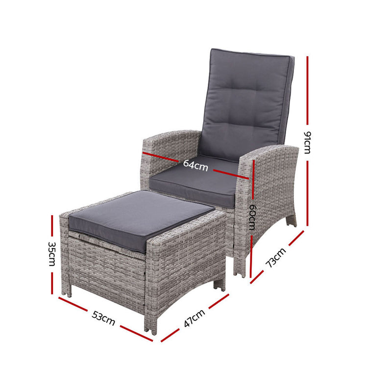 Sun lounge Recliner Chair Wicker Lounger Sofa Day Bed Outdoor Furniture Patio Garden Cushion Ottoman Grey Gardeon - Sale Now