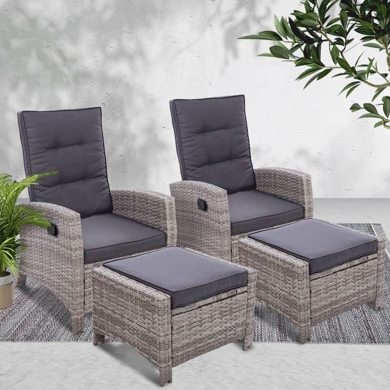 Set of 2 Sun lounge Recliner Chair Wicker Lounger Sofa Day Bed Outdoor Chairs Patio Furniture Garden Cushion Ottoman Gardeon - Sale Now