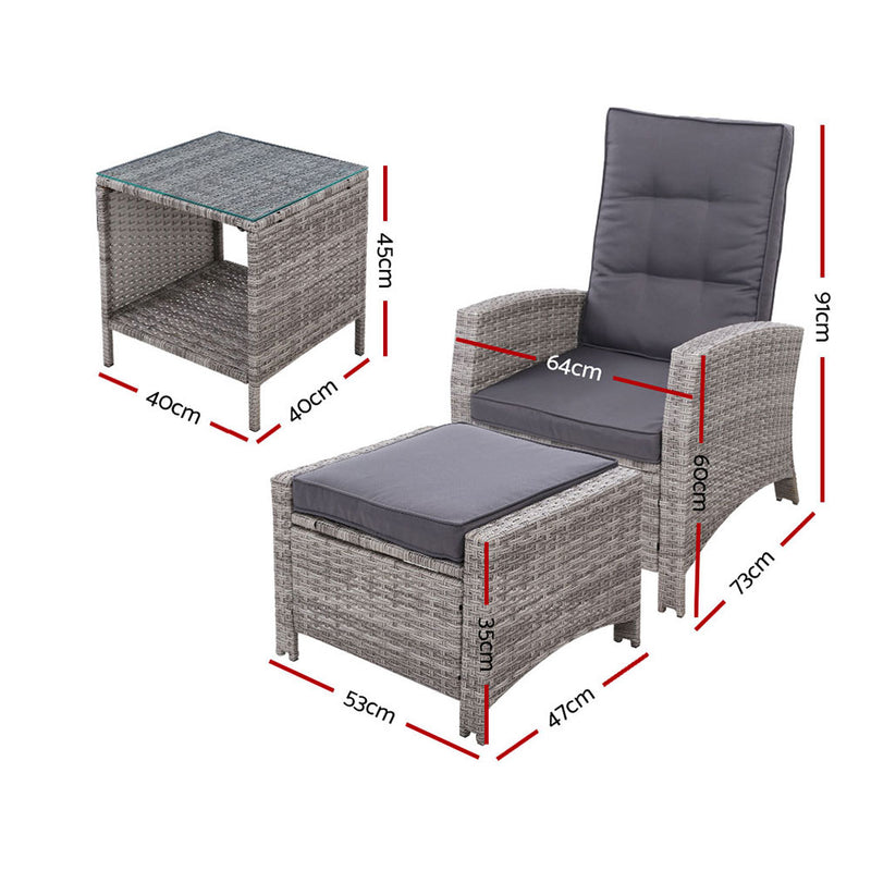 Gardeon Outdoor Patio Furniture Recliner Chairs Table Setting Wicker Lounge 5pc Grey - Sale Now