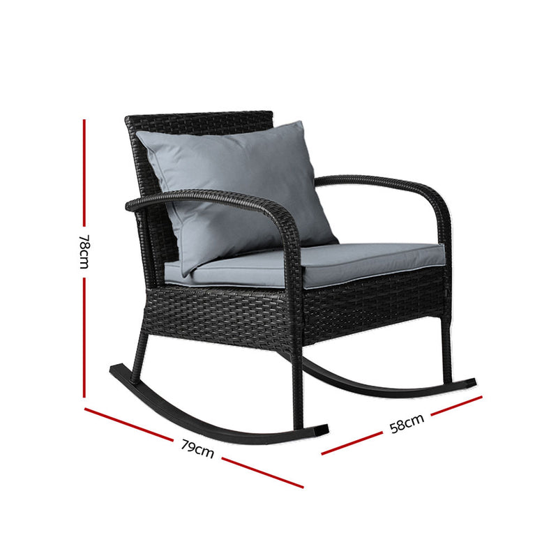 Gardeon Outdoor Furniture Rocking Chair Wicker Garden Patio Lounge Setting Black - Sale Now