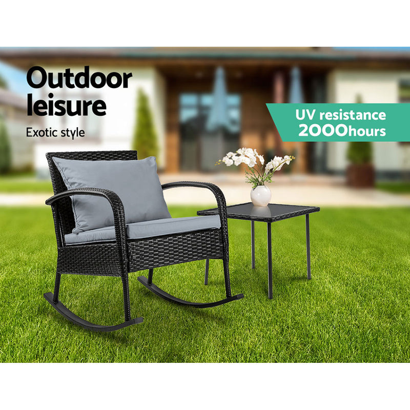 Gardeon Wicker Rocking Chairs Table Set Outdoor Setting Recliner Patio Furniture - Sale Now