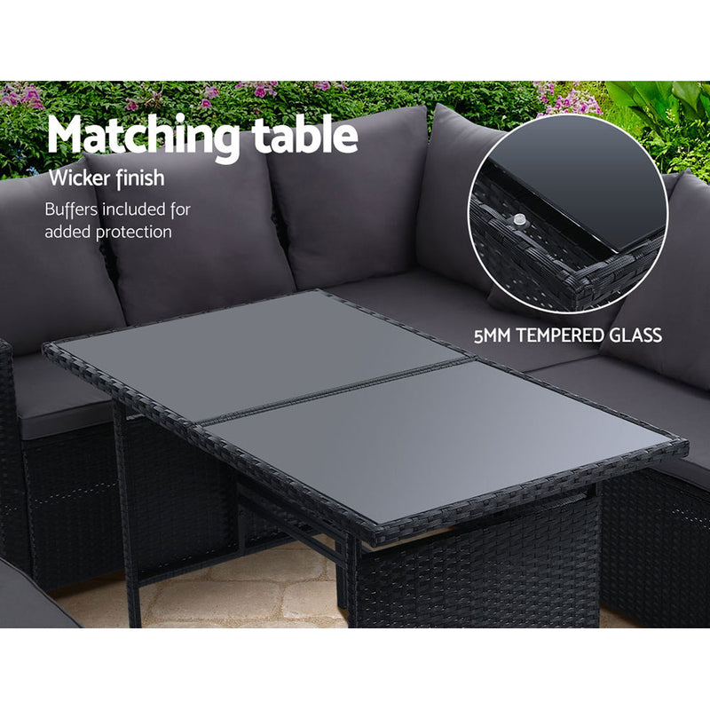 Gardeon Outdoor Furniture Dining Setting Sofa Set Lounge Wicker 8 Seater Black - Sale Now