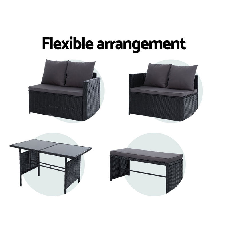 Gardeon Outdoor Furniture Dining Setting Sofa Set Lounge Wicker 8 Seater Black - Sale Now