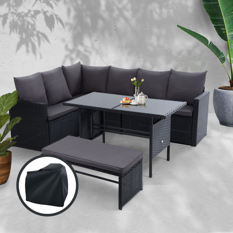 Gardeon Outdoor Furniture Dining Setting Sofa Set Wicker 8 Seater Storage Cover Black - Sale Now