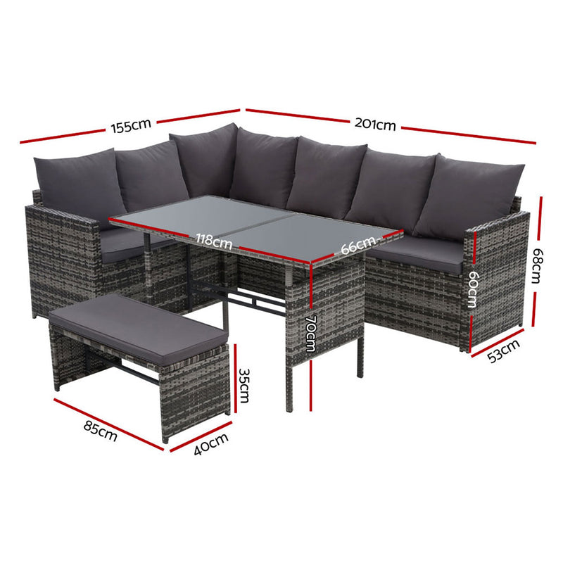 Gardeon Outdoor Furniture Dining Setting Sofa Set Lounge Wicker 8 Seater Mixed Grey - Sale Now