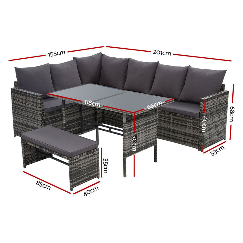 Gardeon Outdoor Furniture Dining Setting Sofa Set Wicker 8 Seater Storage Cover Mixed Grey - Sale Now