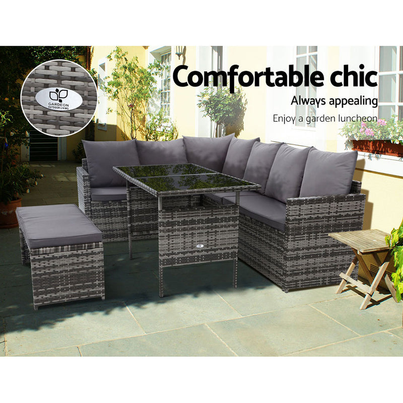 Gardeon Outdoor Furniture Dining Setting Sofa Set Wicker 8 Seater Storage Cover Mixed Grey - Sale Now