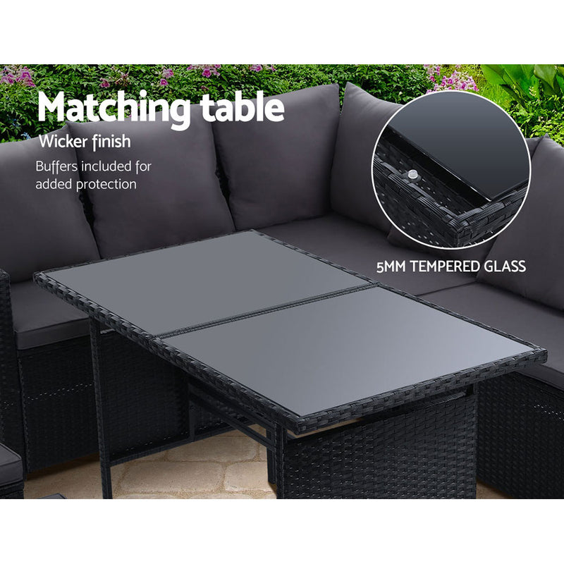 Gardeon Outdoor Furniture Dining Setting Sofa Set Lounge Wicker 9 Seater Black - Sale Now