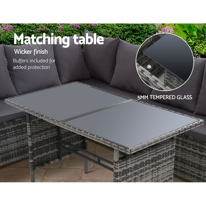 Gardeon Outdoor Furniture Dining Setting Sofa Set Wicker 9 Seater Storage Cover Mixed Grey - Sale Now
