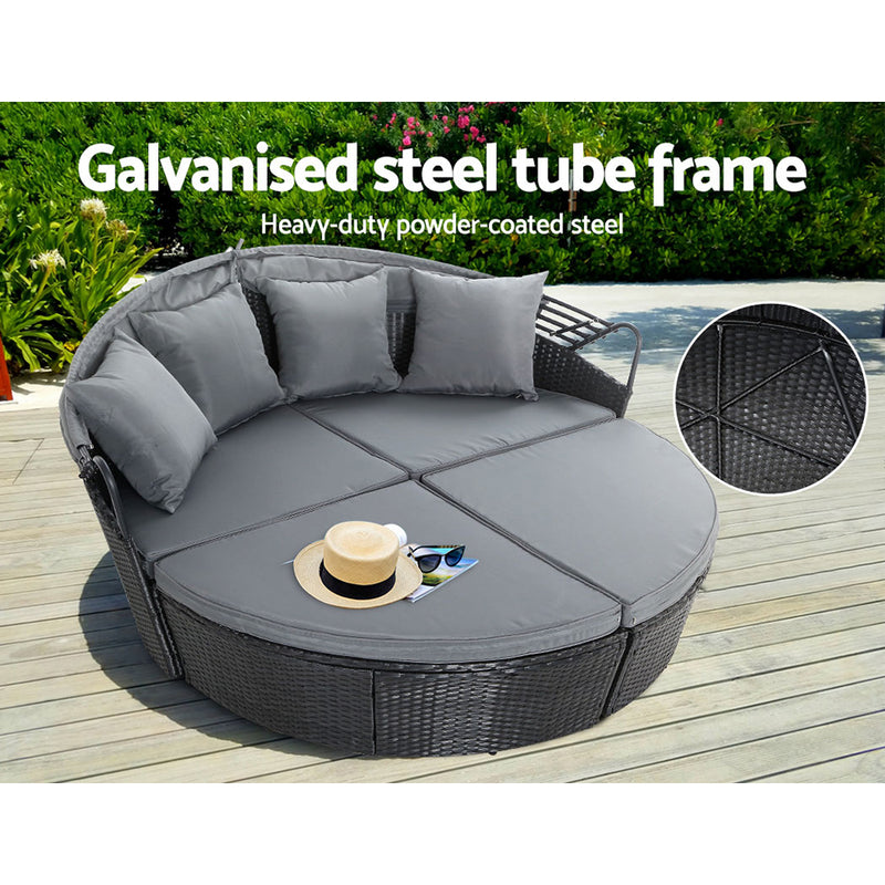 Gardeon Outdoor Lounge Setting Patio Furniture Sofa Wicker Garden Rattan Set Day Bed Black - Sale Now