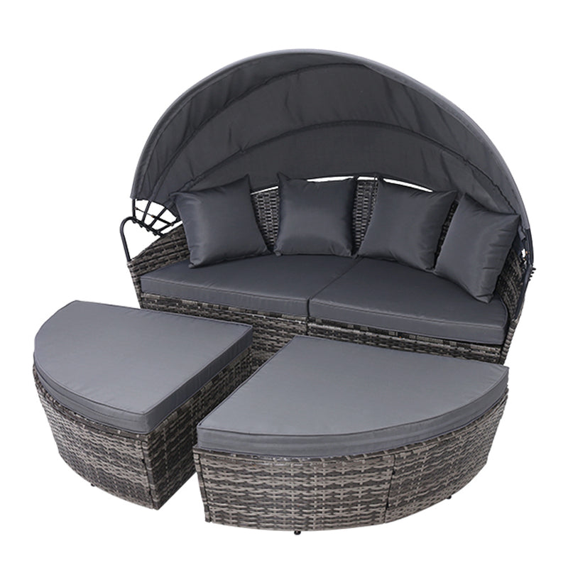 Gardeon Outdoor Lounge Setting Patio Furniture Sofa Wicker Garden Rattan Set Day Bed Grey - Sale Now