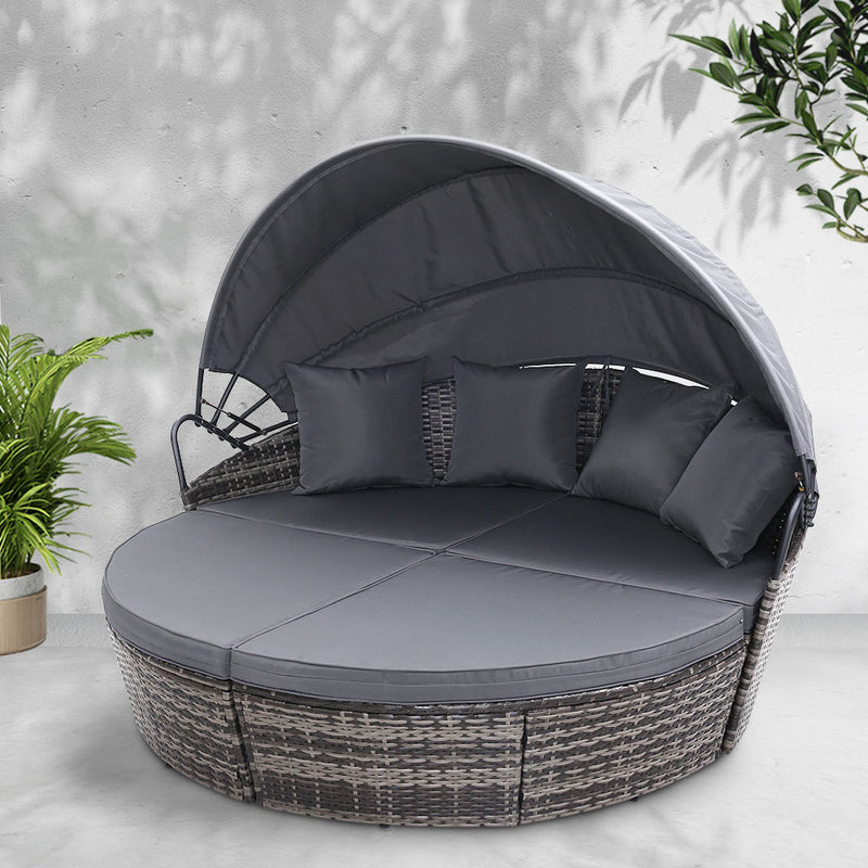 Gardeon Outdoor Lounge Setting Patio Furniture Sofa Wicker Garden Rattan Set Day Bed Grey - Sale Now