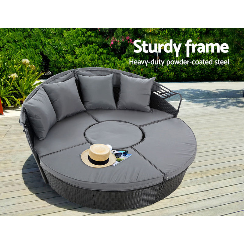 Gardeon Outdoor Lounge Setting Sofa Patio Furniture Wicker Garden Rattan Set Day Bed Black - Sale Now