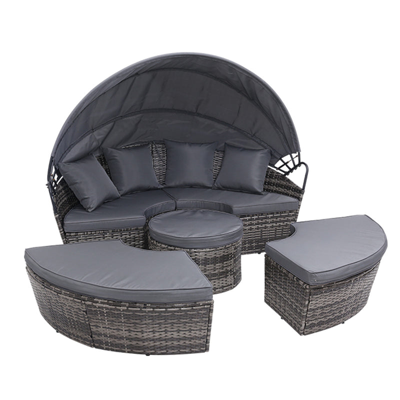 Gardeon Outdoor Lounge Setting Sofa Patio Furniture Wicker Garden Rattan Set Day Bed Grey - Sale Now