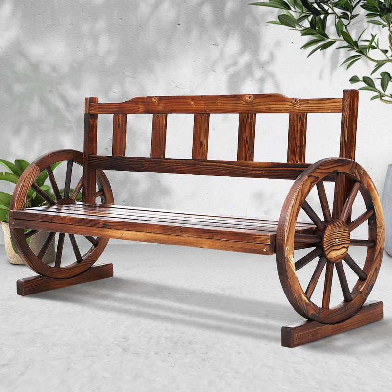 Gardeon Garden Bench Wooden Wagon Chair 3 Seat Outdoor Furniture Backyard Lounge Charcoal - Sale Now