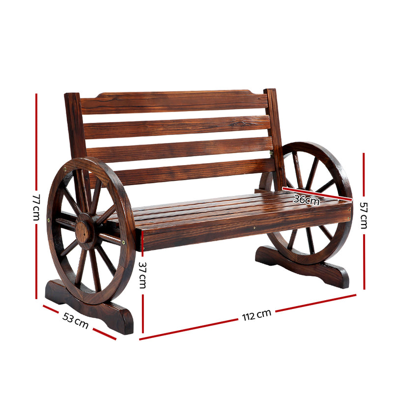 Gardeon Wooden Wagon Wheel Bench - Brown - Sale Now