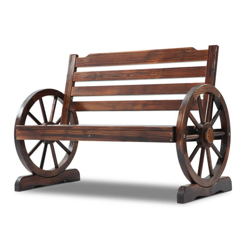Gardeon Wooden Wagon Wheel Bench - Brown - Sale Now