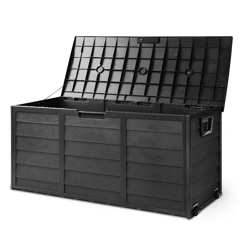 Giantz 290L Outdoor Storage Box Lockable Weatherproof Garden Deck Toy Shed ALL BLACK