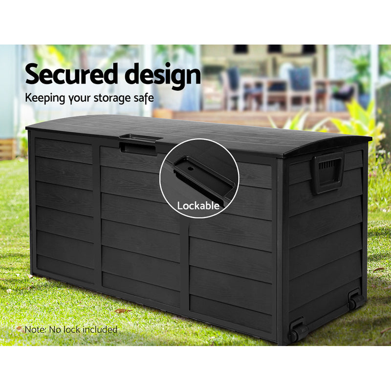 Giantz 290L Outdoor Storage Box Lockable Weatherproof Garden Deck Toy Shed ALL BLACK - Sale Now