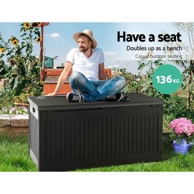 Gardeon Outdoor Storage Box Container Garden Toy Indoor Tool Chest Sheds 270L Black - Sale Now