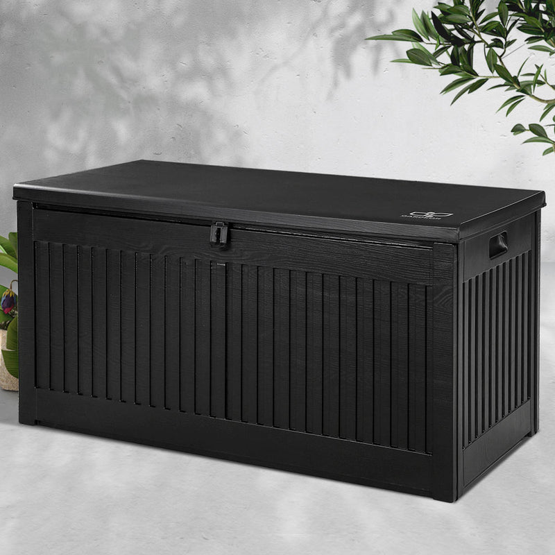 Gardeon Outdoor Storage Box Container Garden Toy Indoor Tool Chest Sheds 270L Black - Sale Now