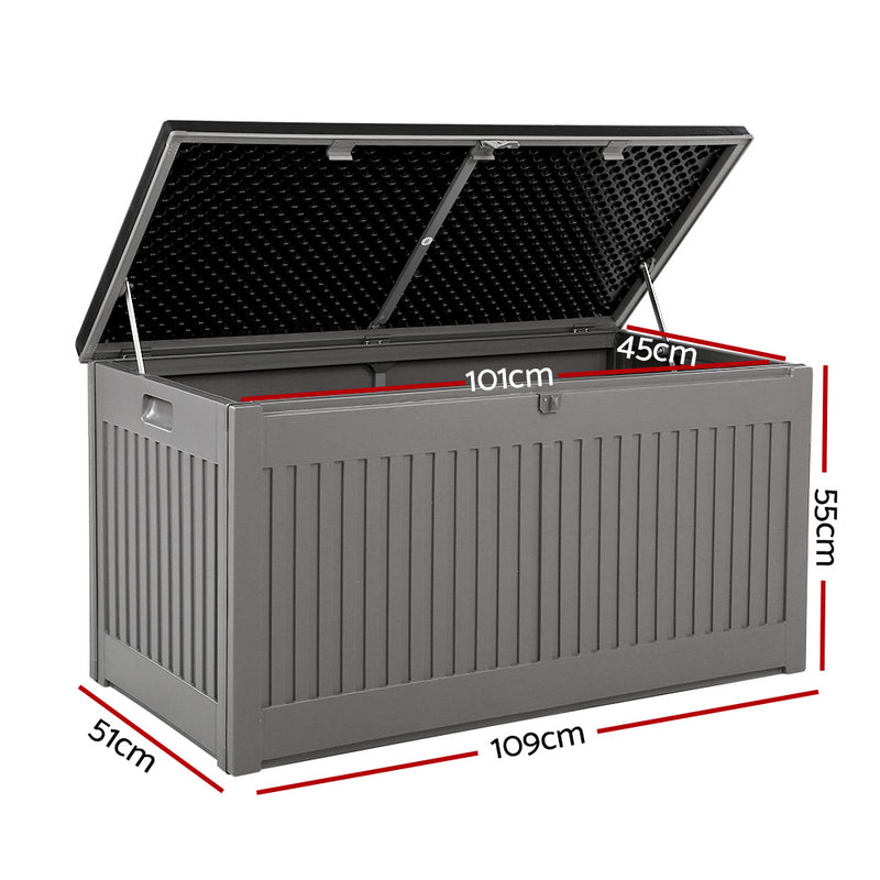 Gardeon Outdoor Storage Box Container Garden Toy Indoor Tool Chest Sheds 270L Dark Grey - Sale Now