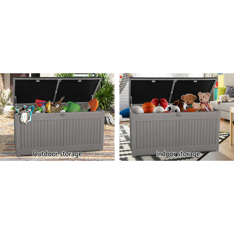 Gardeon Outdoor Storage Box Container Garden Toy Indoor Tool Chest Sheds 270L Dark Grey - Sale Now
