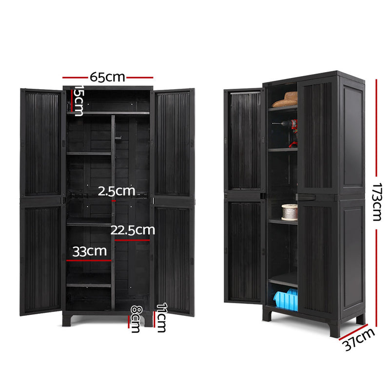 Gardeon Outdoor Storage Cabinet Lockable Tall Garden Sheds Garage Adjustable Black 173CM - Sale Now